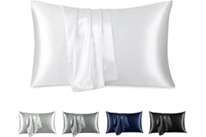 RUIKASI Federe in Raso 50x80 Bianco - Set di 2 Federe Cuscini Letto 50 x 80 cm, Chiusura a Busta, Satin Pillowcase, Morbidi Per Proteggere Capelli e Pelle