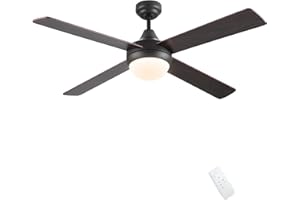 CJOY Bronze and Dark Wood Ceiling Fans Lights with Remote Control, 48'' Fans Lights Dimmable, 4 Blades Quiet Reversible Motor, Sloped Ceiling Light with Fan for Bedroom
