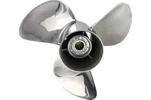 Flish Nuovi puntelli per barche fuoribordo in acciaio inox per motore fuoribordo Yamaha 25-60HP 13 denti Spline, RH 3,4Blades (11 3/8 '' x 12'')