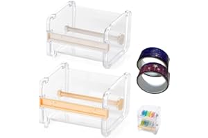 HIBUCUO 2 Pack Washi Tape Dispenser with 2 Rolls Tape, Adhesive Tape Dispenser Haterung, Organiser, DIY Tape, Masking Tape Cutter for Offices, Schools and Private Home, Beige, Orange (Include 2 Rolls Tape)