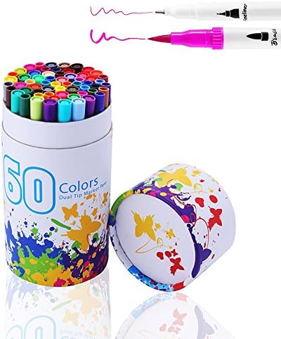 Dual Tip Brush Pens, YOUGOO 60 Variety Colors of Permanent Marker Highlighter Calligraphy Drawing Sketching Coloring Fineliners