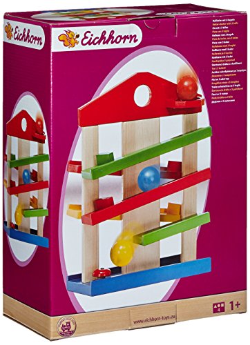 Eichhorn 100002025 – Kugelbahn-Haus, 4-teilig, bunt – Rollbahn aus Holz – 25×34 cm - 2