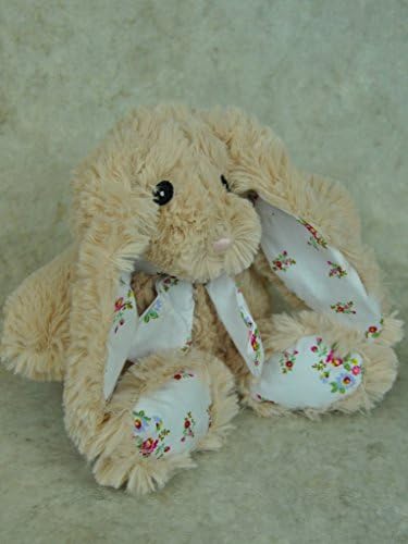 Four Seasons- Cute Sitting Plush Bunny with White Floral Material Inner ears, Paws and Bow