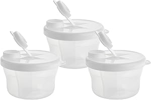 TINY TO TOTS BABY TO TODDLER Milk Powder Dispensers, 3 Pack Containers Tiny to Tots 0M+ BPA Free, 3 Separate Compartment Baby Formula Portioning Storage Containers (White, 3 Pack)