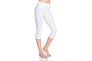 MITAAMI High Waisted 3/4 Lenght Cropped Cotton Pants - Non See Through Capri Leggings Tummy Control Panel Active Pants - Casual Stretchy Sport Gym Yoga Leggings