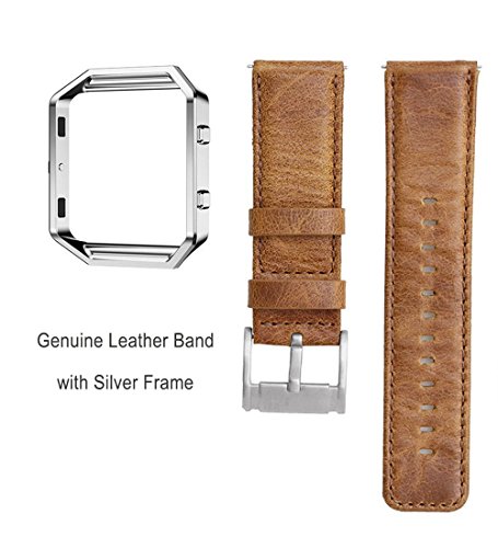 Leder Armband für Fitbit Blaze, MroTech Armband mit Metallrahmen, Uralt Stil Echtes Leder Uhrenarmband für Fitbit Blaze Smartwatch - 2