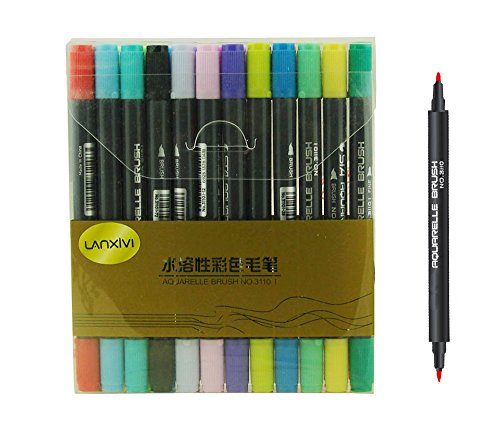lanxivi Bürste Twin Marker mit Fine Spitze 24 R Aquarell basierend Marker, ideal für Künstler, Aquarell, skizzieren, Colorieren 24