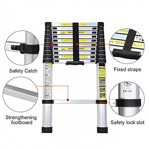 XTLSTORE 5M/2.5+2.5M Mehrzweckleiter Teleskopleiter Klappleiter ausziehbare Leiter bis 150 kg (8 + 8 Stufen) - 3