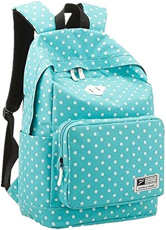 F.Dorla Lightweight Casual Daypack Canvas Polka Dot Backpack 14"-15" Laptop PC School Bag for Teenage Girls (Sky blue)