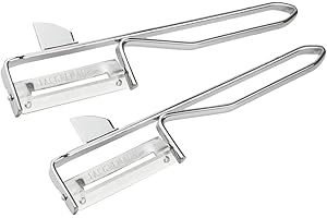 FMprofessional Sparschäler 2er Set – Schäler aus rostfreiem Edelstahl – Hochwertige Gemüseschäler mit Aushöhler – 15 cm x 4 c