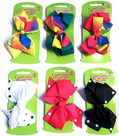 6pcs Polka and Colour Blend Big Hair Bows Boutique Girls Alligator Clip Grosgrain Ribbon Headband - 15cm