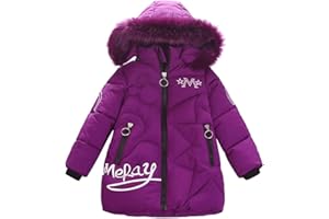 ANGEL ZYJ Niñas Chaqueta Slim de Invierno Línea A Abrigo de Pluma con Capucha de Pelo Ropa Caliente Acolchada de Algodón