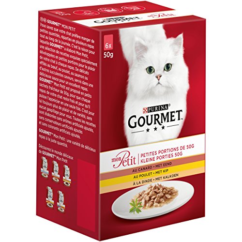 Gourmet Mon Petit au Poulet, au Canard, à la Dinde  - 6 x 50 g - Sachets Fraîcheur pour Chat Adulte - Lot de 8