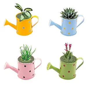 Nuha Small Metal Watering Can ? Polka Designed, Rust Free, Watering Can for Kids, Gift, Gifting, Garden, Gardening, Tools (Set of 4)