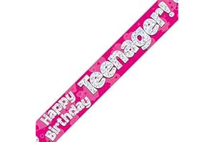 OAKTREE 9ft Banner Happy Birthday Teenager Pink Foil Holographic Banner