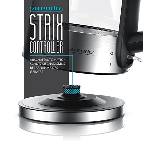 Arendo – Edelstahl-Glas-Wasserkocher inkl. LED-Innenbeleuchtung | Edelstahl-Glas-Optik | STRIX-Controller | integrierter Kalkfilter | 1,7 Liter | 2200 Watt | automatische Abschaltung | One-Touch-Verschluss - 3