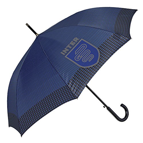 Parapluie Canne FC Internazionale à Rayures - Parapluie Inter Automatique Solide et Resistant au Vent - Long, Léger et Grand - Diamètre 116 cm - Bleu et Noir - Perletti