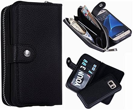 S8 Plus Wallet Case, Hynice Detachable Galaxy S8 Plus Case PU Leather Wallet Purse With Card Holder Zipper Pocket Removable Back Cover Shell Wrist Strap for Samsung Galaxy S8 Plus (Litchi-Black)