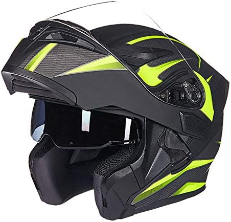 CPDZ Safety motorcycle helmet dual lens fog protection sun protection motorbike helmet flip up visor adult universal helmet for male and female green,XL