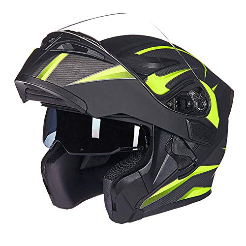 CPDZ Safety motorcycle helmet dual lens fog protection sun protection motorbike helmet flip up visor adult universal helmet for male and female green,XL