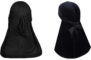 Cotton Durag Black, Quick Dry Lightweight and Breathable Du-Rag for Men and Women, Headgear, Bandana With Long Tails By Fabz Beauty (One Velvet and One Cotton)