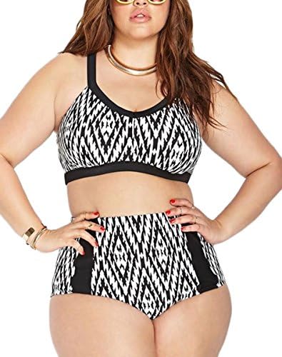 Tomayth Women Plus Size Bikini High Waist Printed Beachwear Layered Breathable Swimwear (XXL, Black)