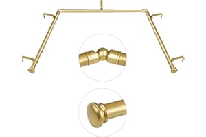 TONIAL 3/4 Inch Bay Window Curtain Rods, 36 to 72 Inch Center Rod for window 24 to 68 Inch, 20 to 36 Inch Side Rod for window 16 to 32 Inch, Decoratice Drapery Rods with Small Cap Finial, Antique Gold