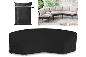 Garden Furniture Covers COOSOO Outdoor Patio Sectional Curved Sofa Protector Covers Waterproof Heavy Duty 420D Oxford Fabric Half-Moon Sofa Sets Windproof Anti-UV (Black, 483x110x92cm/90x43x36in)