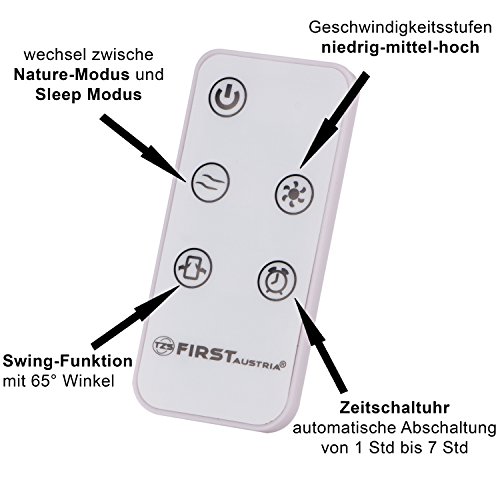 TZS First Austria – 60 Watt Säulenventilator mit Fernbedienung | Sleep-Modus | Nature-Modus| Timer bis zu 7,5 Std | Oscillation | Duftfach | Turmventilator | Towerventilator | maximal nur 51 dB | weiß - 4