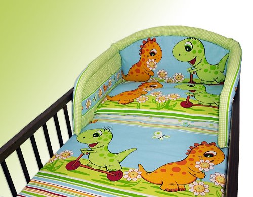 2 Piece/Pc BABY BEDDING SET COT BED QUILT/DUVET PILLOW CASE COVER 120x90 (Dino Green)