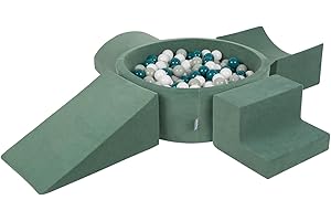 KiddyMoon Spielplatz Velvet Aus Schaumstoff Mit Samt Rund Bällebad (200 Bälle) + Version 5 Ballgruben Für Babys Spielbad, Hergestellt In EU, Waldgrün: Dunkeltürkis/Grüngrau/Weiß