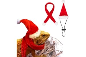 CQJ Bearded Dragon Santa Hat and Scarf Set Christmas Costume for Reptile Small Animals Halloween Xmas for Pet