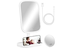 JR JUMIAR Makeup Vanity Mirror with Lights, 40 LEDs Detachable Lighted Mirror with 10x Magnification Detail Mirror, Adjustable Dimming Touch Sensor, Free Rotation, Dual Power Supply Cosmetic Mirror for Women