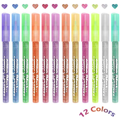welltop Pennarelli per Pittura acrilica 12 Colori Impermeabili Punta Media, con Glitter, per Pittura su Roccia, Pietra, Ceramica, Legno, Album fotografici, Artigianato Fai da Te