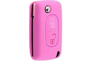 SALPIE Carcasa de llave compatible con Citroen C2 C3 C4 C5 Picasso 2 teclas Peugeot 107 206 207 307 308 406 407 mando a distancia (rosa, carcasa de silicona)