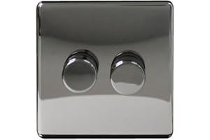 FNX Arlec Double Dimmer Metal Light Switch | Black Nickel Finish, Screwless Faceplate | 2 Gang, 2-Way, Push On/Off | 250w, Universal, Compatible with LED & Halogen Lamps | 85 x 85 x 43mm