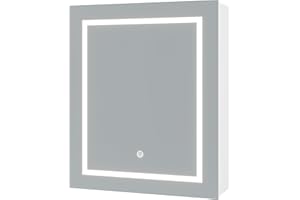 KIMENICH Armario Espejo Baño con Luz, Armario Espejo Baño con IluminacióN Y Estantes Ajustables, Interruptor TáCtil, 3 Colores De Luz, Armario con Espejo para BañO