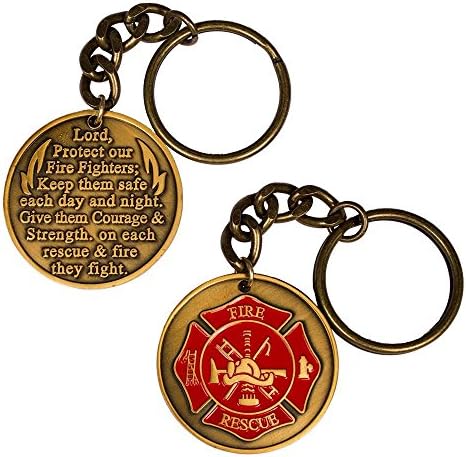 Firefighter Fireman Fire Department Prayer Keychain Gold Maltese Cross
