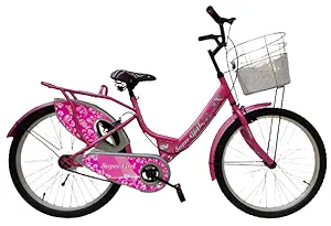 Geoman Super Girls 24T Single Speed Bicycle Basket Carrier Women Cycle Ranger Non Gear Road Bike, Pink, Age 9-13 Years