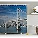 Produktbild H&S Stadt Duschvorhang, die San Francisco Bay Bridge am Morgen historische Stadt Struktur Panoramabild, Stoff Badezimmer eingerichtet mit Haken, Grau Blau 66" x 72"