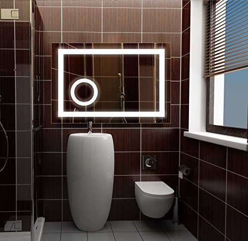 Design Spiegel mit LED Beleuchtung und integriertem Kosmetikspiegel, 60×80 cm, Badspiegel, LED kaltweiß, A++ - 2