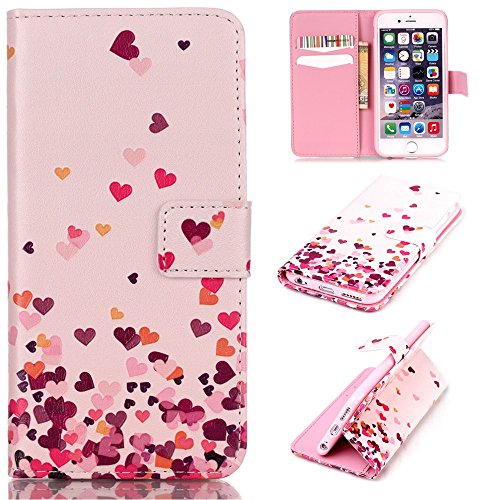 CaseHome iPhone 6/6S 4.7 Inch Hülle,Schutzhülle Tasche Leder Mit Kartenfach Magnetverschluss Standfunktion Slim-Schutzhülle Folio Schalen Fall Mit Karten-/Geldscheinfach Für Apple iPhone 6/6S-Rosa Liebes Herz