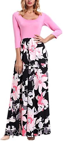 GRACE KALIN Women's 3/4 Sleeves Summer Boho Floral Printed High Waist Graceful Party Maxi Long Dress Beach Dress Vacation Dress (Small, Pink)
