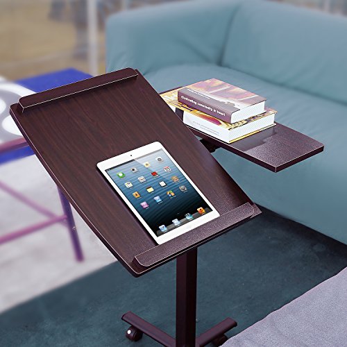 HOMFA Laptoptisch höhenverstellbar Notebooktisch Notebookständer Sofatisch Beistelltisch mit Rollen und Bremsen Braun - 7
