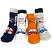 KF Baby Boy Non-Skid Cozy Soft Cotton Socks Value Pack [Set of 4 pairs, White, Grey, Orange, Dark Blue], Beetle, for 12 - 24 months