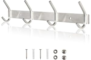 Qiannhee 4 Sliver Coat Hooks Wall Mounted 43CM, 40KG Heavy Duty Coat Rack Clothes Hook for Door, Rustproof Rail SUS304 Stainless Steel Coat Hook Rack for Kitchen, Bathroom, Living Room