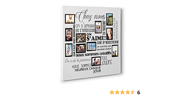 Beestick Tableau Citation Chez Nous On S Aime En Photos 105x95 Cm Blanc Noir Avec 11 Cadres Integres Pour Photos De 10x15 Cm A Coller Simplement Avec Un Double Adhesif Ou Des Punaises Amazon Fr