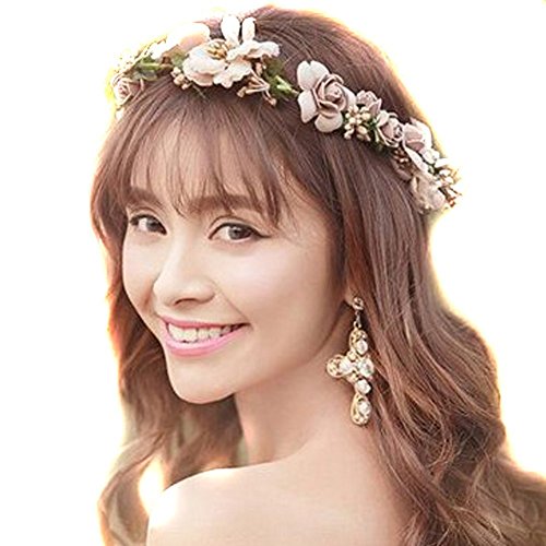 TININNA Damen Mädchen Blume Bohemia Style Kopfschmuck Haarbänder,Blumen Stirnbänder Kopfband Kranz von Rosen Braut Brautjungfer Haarschmuck Blumen for Hochzeit Festivals - 4