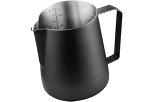 MeelioCafe Brocca per latte, 600 ml, palmare, in acciaio inox, per cappuccino e latte, colore: nero