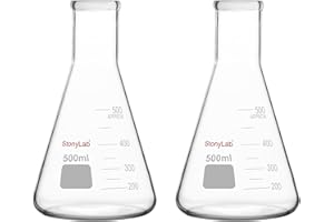 stonylab Fioles Erlenmeyer, Lot de 2 Fioles Erlenmeyer en Verre Borosilicaté à Col Étroit de 500 ml à Paroi Épaisse, Matériel de Laboratoire